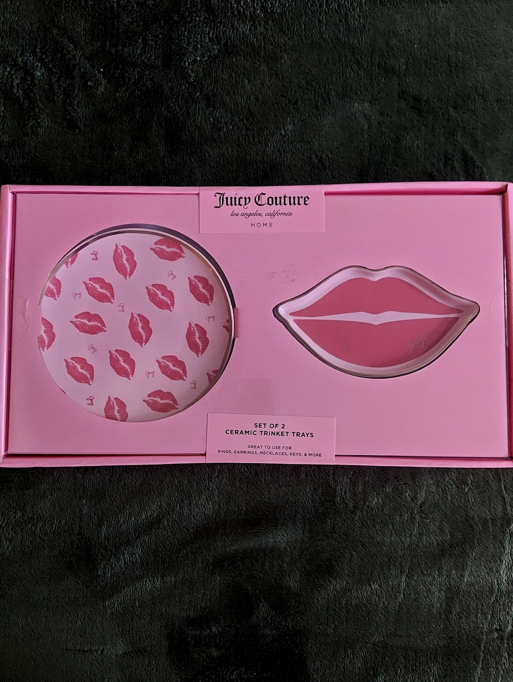 Juicy Couture Pink Lip Pattern Ceramic Trinket Tray Set